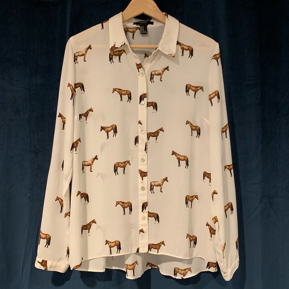 Long Sleeve Horse Sheer Button Blouse